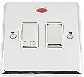 A5 FSNCCWC 13 A Classic Chrome Polished Switched Fused Spur Unit with Neon Indicator and White Insert Metal Rocker