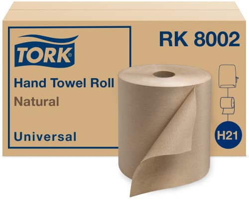 Tork Natural Paper Hand Towel Roll H21 100% Recycled Fiber, Universal Fit 6 Rolls x 800 Ft (RK8002)