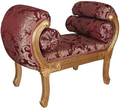 Antikstil Ottomane Recamiere Barock Sofa Bank rot Gold Nackenrolle Rokoko Sitzbank Holz gepolstert 96x70x50 cm cat591a05 Palazzo Exklusiv