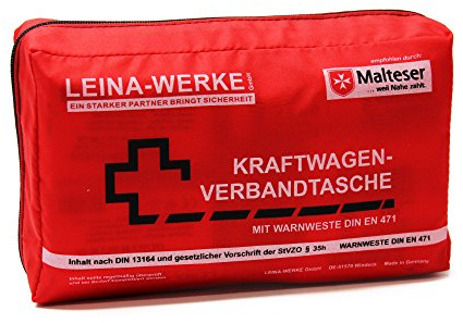Leina-Werke 11028 KFZ-Verbandtasche Compact mit Warnweste und Klett, Rot/Schwarz/Weiß