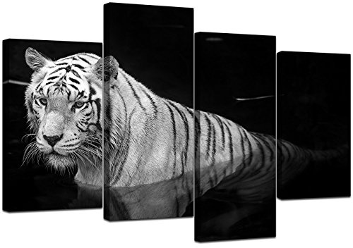 Large Tiger Canvas Pictures Black White Prints 130cm XL Set Grey 4020