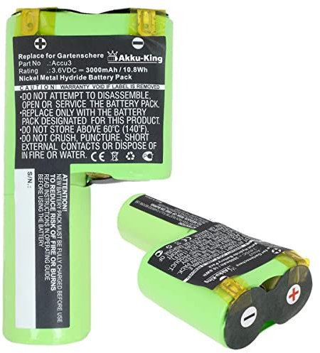 Batteria King sostituisce Gardena Accu3 – 3000 mAh 3,6 Volt – per Rasenkantenschere, Forbici per erba Art. 2500 NiMH