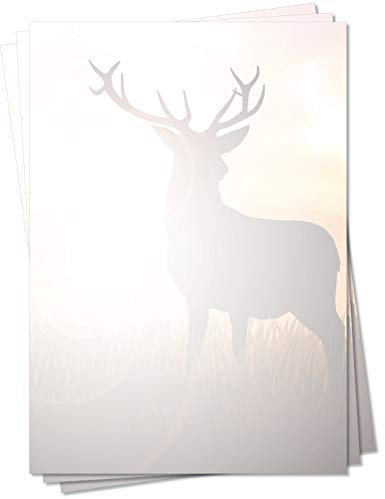 LYSCO Motiv Briefpapier (Tiere-5122, DIN A4, 25 Blatt) Hirsche Briefpapier Tiere Wild Rehe Wiese Wald Motivpapier