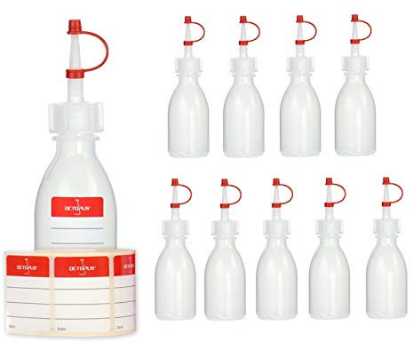 Octopus 10 x 50ml Tropfflaschen Kunststoffflaschen, Plastikflaschen aus LDPE mit Spritzverschluss, Laborflaschen mit Tropfverschluss, leere Spritzflaschen