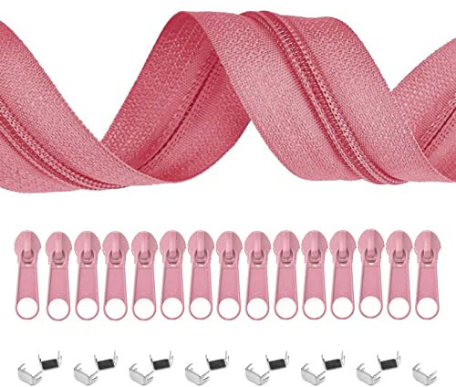 5m Endlos-Reißverschluss 3mm mit 10 Zippern und 15 Endstücke freie Farbwahl, Farbe:377 malvenrosa