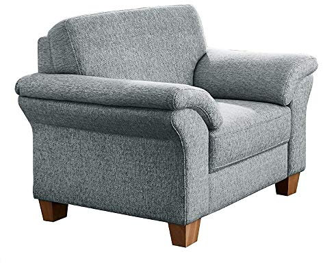 CAVADORE Sessel Byrum / Großer 1-Sitzer im Landhausstil mit Federkern / Passend zur edlen Sofagarnitur Byrum / 101 x 87 x 88 / Flachgewebe: Hellgrau