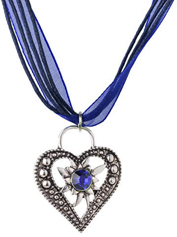 Trachtenkette Wiesnstein eleganter Herz Anhänger mit Strass - viele Farben - Trachtenschmuck Kette für Dirndl und Lederhose (Blau)