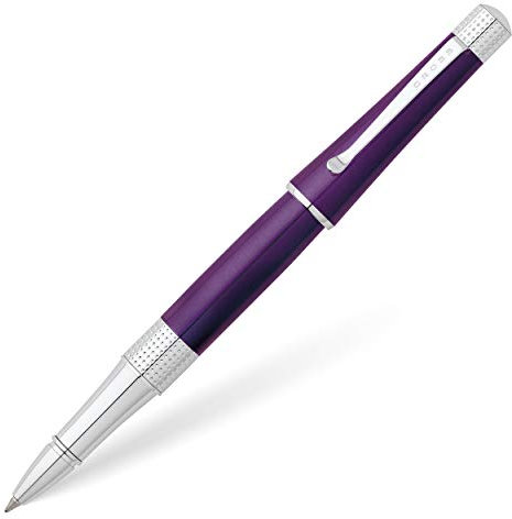 Cross Beverly Refillable Click-Off Cap Lacquer Rollerball Pen with Chrome Appointments, Medium Ballpoint, includes Premium Gift Box and Black Cartridge, 1 Pack, Purple