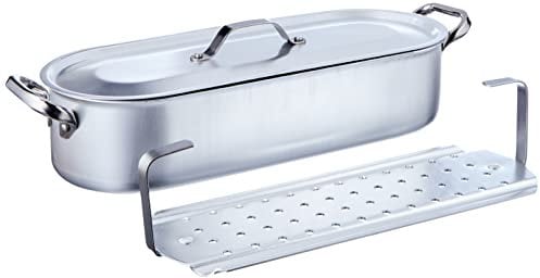 Pentole Agnelli ALMA11840 Pentole à Poisson avec 2 Poignées en Acier Inoxydable Plus Un Gril et Un Couvercle, Acier Inoxydable, 40 cm