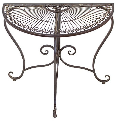 FRANK FLECHTWAREN Konsolentisch Halbrund Flurtisch Beistelltisch Konsole Provencal 80 x 42 x 76 cm,Metall