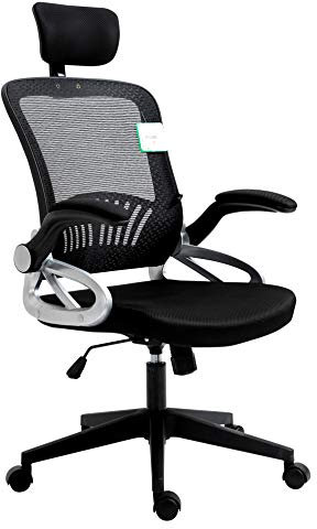 Cherry Tree Furniture Mesh High Back Extra Padded Swivel Office Chair with Head Support & Adjustable Arms (Black)