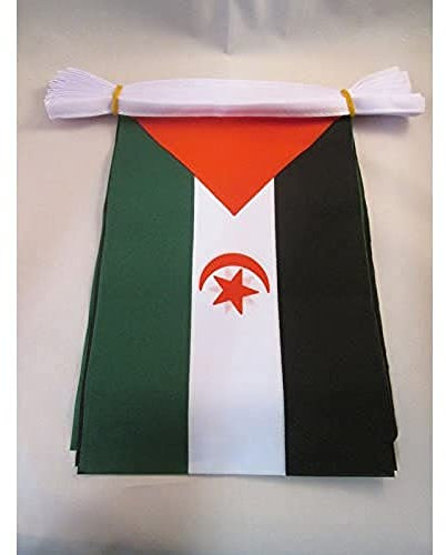 AZ FLAG Guirnalda 6 Metros, 20 Banderas de Sahara Occidental 21x15 cm, Bandera República Árabe Saharaui democrática 15 x 21 cm - Banderines