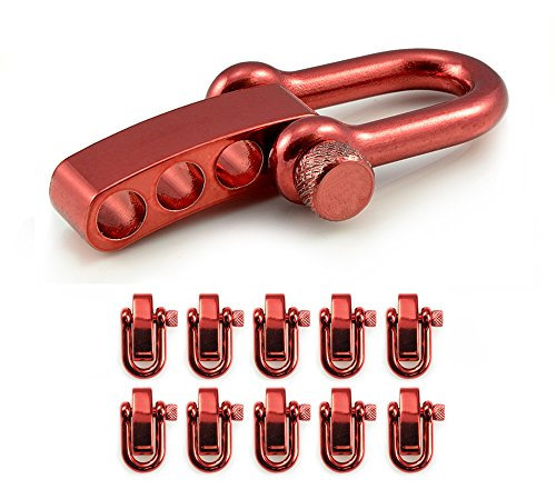 Ganzoo Schäkel aus Edel-Stahl, gerade, mit verstellbarem Dreh-Verschluss, 10er Set, DIY Arm-Band, nichtrostend, Ideal mit Paracord 550, Farbe: rot