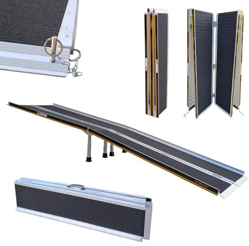 WORHAN® Rollstuhl Rampe 305cm klappbar 272kg faltbar Mobil Aluminium rutschfeste Rollstuhlrampe 3.05m R10J