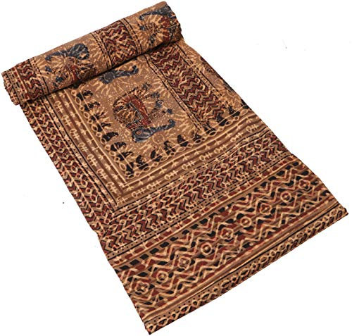 GURU SHOP Blockdruck Tagesdecke, Bett & Sofaüberwurf, Handgearbeiteter Wandbehang, Wandtuch - Design 26, Baumwolle, Size:Double 225x275 cm