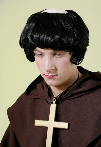 Perücke: Pater-Perücke, Tonsur, schwarz