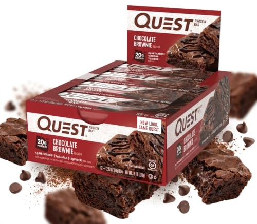 Quest Nutrition Chocolate Brownie Flavour Protein Bar, Gluten free, Vegetarian friendly, Low Sugar, Keto Friendly, 12-Count, 102077