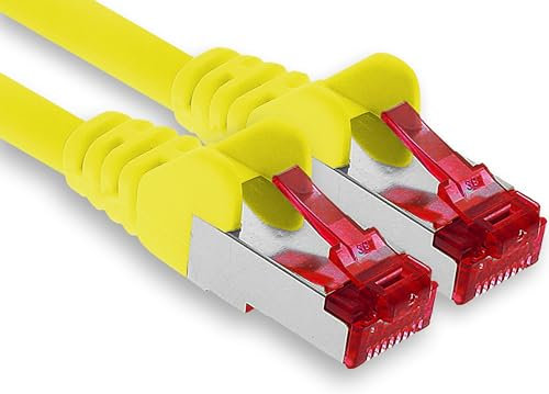 1aTTack.de - 1x cavo patch CAT6 da 0,25 m S/FTP schermatura PIMF CAT.6 cavo di rete RJ45 cavo Ethernet DSL router LAN switch modem pannello patch - giallo - 1 pezzo