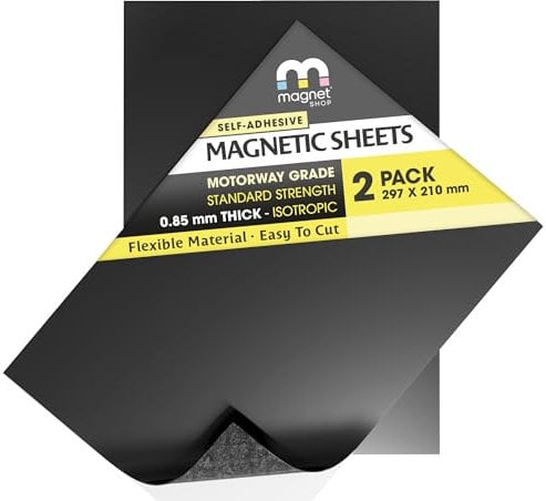 2 A4 Autoadhesivo magnético Láminas 0.85mm Extra Adhesivo, Fuerte Flexible Placa Coche El Imán de Nevera Tienda