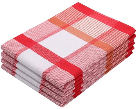 ZOLLNER 4er Set Geschirrtücher Baumwolle in 50x70 cm - saugstarke und robuste Küchentücher - waschbar bis 60°C – in rot kariert - Gastronomiequalität - Oeko Tex® Zertifiziert