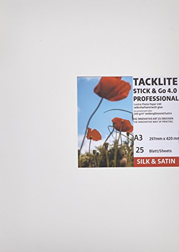 Tacklite Photo Stick & Go TACKLITE PHOTO - 3 Profi Premium Fotopapier Lustre Inkjet-Tack, DIN A3, 25 Blatt
