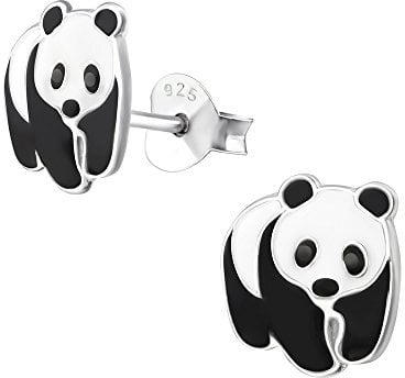 Panda Bear Stud Earrings - Black and White - 925 Sterling Silver