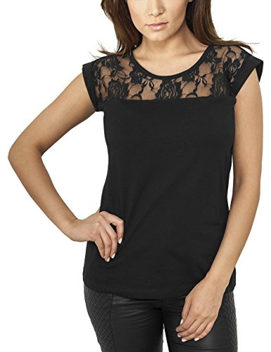 Urban Classics Ladies T-Shirt Top Laces Femme T-Shirt Manches Courtes Noir L