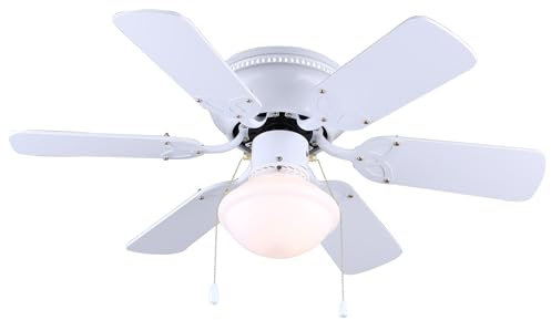 Twister 30-Inch Hugger Ceiling Fan in White - Compact Design with 6 Reversible White/Bleached Oak Blades, Includes Energy-Saving 60W LED Bulb, Ideal for Smaller Spaces
