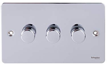 Schneider Electric Ultimate Flat Plate - 3 Gang 2 Way LED Dimmer Light Switch, 75W/VA, GU6232LPC, Polished Chrome