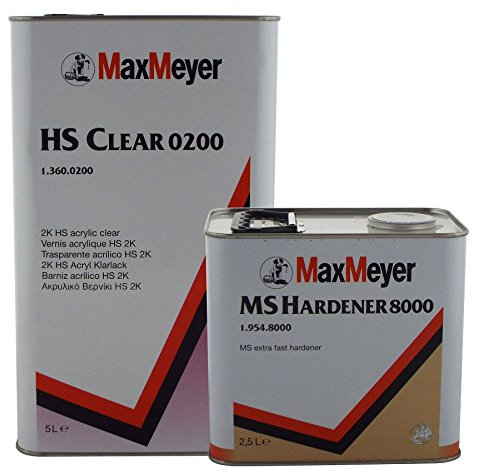 Max Meyer 7.5 Litre Kit 1 x 5 Litre 0200 2K Clear Coat Lacquer & 1 x 2.5 Litre 0800 Fast Activator Hardener Automtive Paint Clear Lacquer