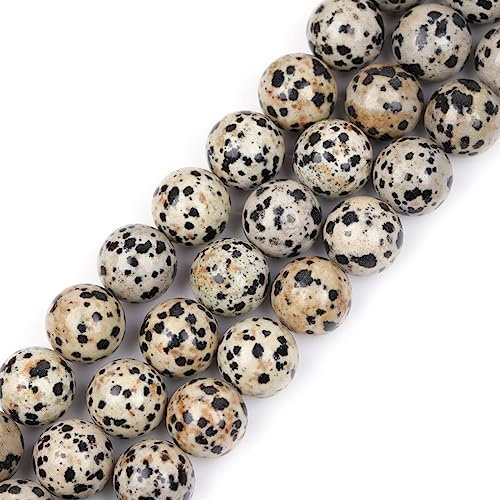 GEM-Inside Natural 14mm Dalmatian Jasper Round Gemstone Semi Precious Loose Beads for Jewellery Making 15''
