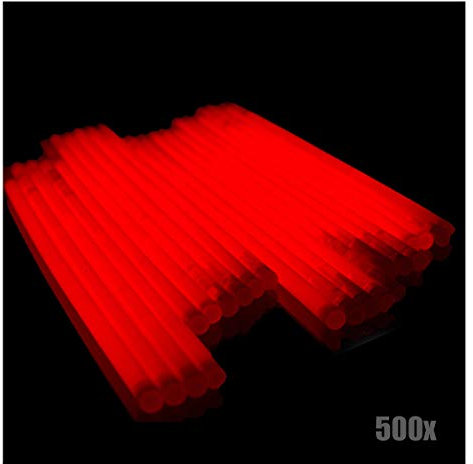 KNIXS 500x Arm-Knicklichter - Rot leuchtend inkl. 500x 3D-Verbinder und 10x Ballverbinder und 7-Lochverbinder, seit 15 Jahren in Profiqualität, Glowstick / Leuchtstab - für Party, Festival, Geburtstag oder als Dekoration