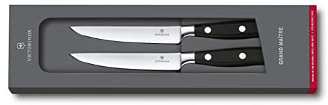 Victorinox Grand Maître, Steak Knife Set, 2 Pieces, Extra Sharp Blade, Straight Edge, 12 cm, Stainless Steel, Black