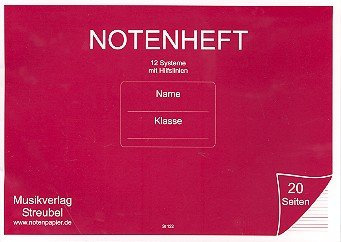 Notenheft Din A5 quer: 6 Systeme mit Hilfslinien 20 Seiten