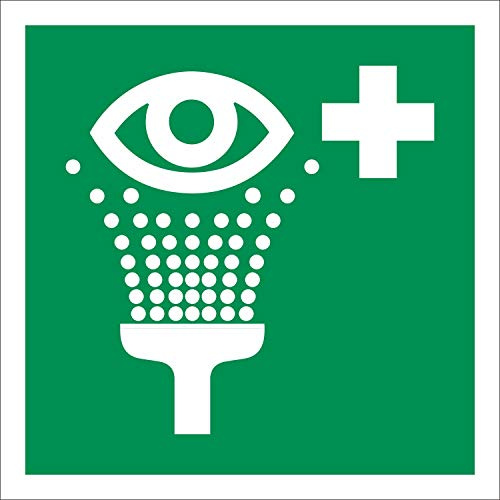 Schild Augenspüleinrichtung Rettungszeichen nachleuchtend 400 x 400 mm | 3 mm Alu-Verbund mit nachleuchtender Folie, langnachleuchtend nach ASR A1.3, wetterfest, Made in Germany