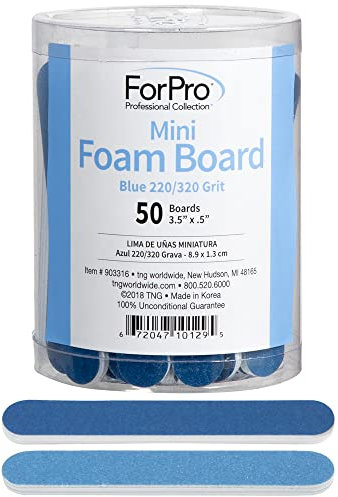 ForPro Professional Collection Mini tabla de espuma, lima de uñas de doble cara, grano 220/320, 3.5 pulgadas de largo x 0.5 pulgadas de ancho, azul, 50 unidades