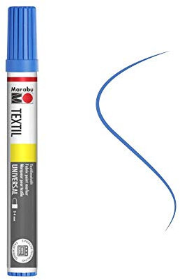 Marabu 01170003095 - Textil Painter azurblau 095, Strichstärke ca. 2 - 4 mm, Stoffmalstift für helle Stoffe, auf Wasserbasis, weicher Griff, waschbeständig bis 60°C, lichtecht, einfache Anwendung