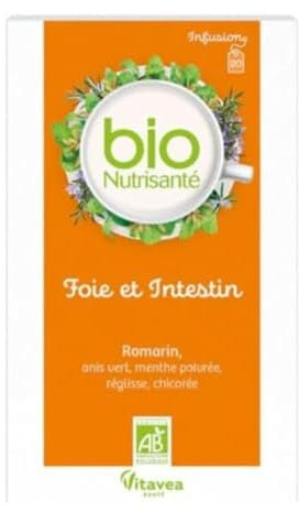 Vitavea BioNutrisanté - Infusion Foie et Intestin BIO 100% naturelle - 20 sachets - Ballonnements - Romarin, Anis vert, Menthe poivrée, Réglisse, Chicorée - Vitavea