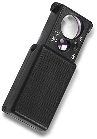 Leuchtturm 338880 Lupe desplegable-led, 10 und 30-fache Vergrößerung, Schwarz