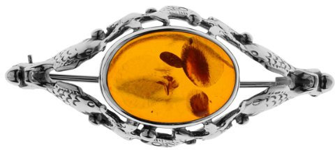 Ostsee-Schmuck Damen-Brosche 925/000 Sterlingsilber mit Bernstein