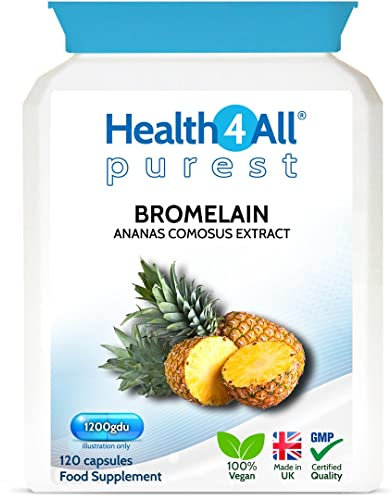 Health4All Bromelain 2500GDU/g, 120 Capsules High Strength 1200gdu per Capsule, Pure Bromelain Supplement, Proteolytic Digestive Enzyme from Pineapple Extract (not Tablets) | Made in UK