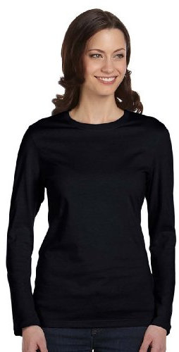 Bella Ladies Ringspun Crewneck Long Sleeve T Shirt - BLACK - Medium