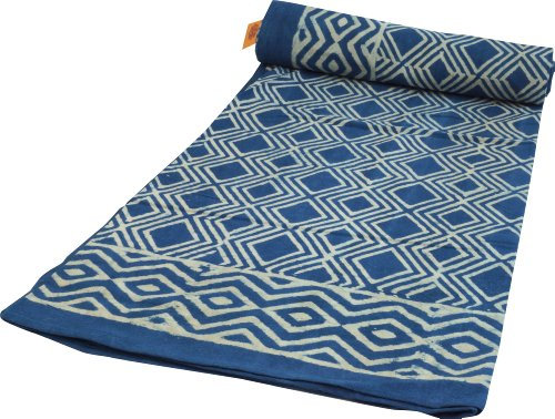 GURU SHOP Blockdruck Tagesdecke, Bett & Sofaüberwurf, Handgearbeiteter Wandbehang, Wandtuch - Design 1, Blau, Baumwolle, Größe: Double 225x275 cm, Tagesdecken mit Blockdruck