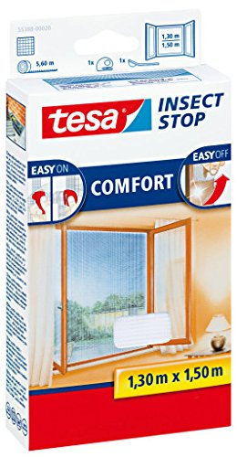 tesa Fliegengitter für Fenster, beste tesa Qualität, weiß, leichter Sichtschutz (4er Spar-Pack, 1.30 m x 1.50 m)