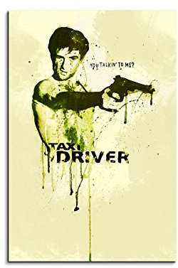 Paul Sinus Art Robert De Niro Taxi Driver 90x 60cm Keilrahmenbild Kunstbild Aquarell Art Wandbild auf Leinwand fertig gerahmt Original Unikat
