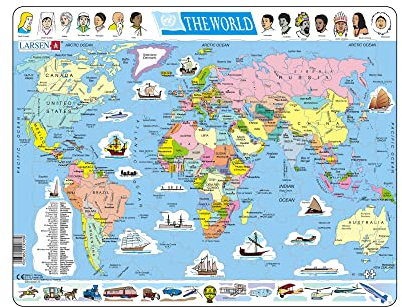 Larsen K1 The World Political Map Jigsaw Puzzle Age 6+ | 107 Pieces | Boxless Tray & Frame | Educational Geography Puzzle for Adults & Kids | Perfect for Learning & Fun