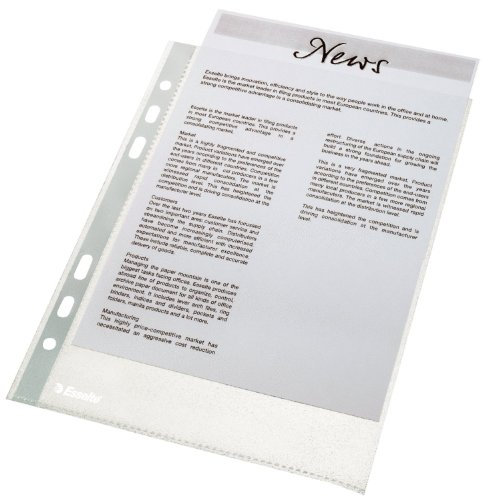 Esselte Prospekthüllen-Set, 100 Stück, A5 Format mit Universal-Lochung, Farblos mit matter Oberfläche, 0,043 mm PP-Folie, 23782