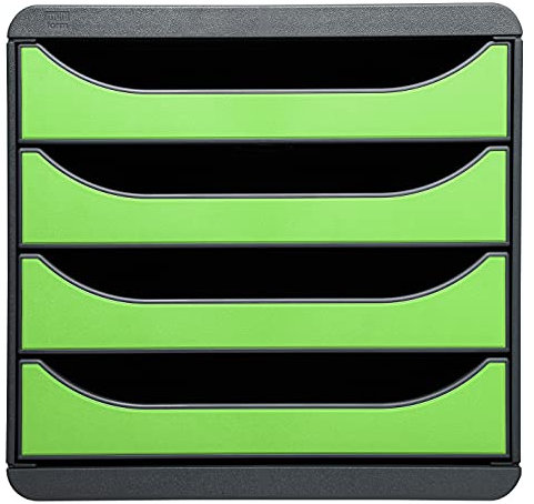 Exacompta 310795D Premium Ablagebox mit 4 Schubladen für DIN A4+ Dokumente. Belastbare Schubladenbox mit hoher Kapazität für mehr Platz auf dem Schreibtisch Big Box Iderama Schwarz|Apfelgrün
