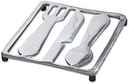 zeitzone Design Topfuntersetzer Besteck Metall Silber 17x16cm
