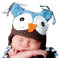 LadyMYP©Handgemachte Strickmütze, Babymütze, Kindermütze, Hüte, 100% Wolle, Mütze Uhu - Blau/Braun